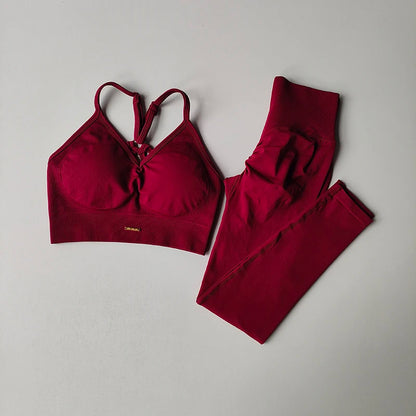 Ensemble de yoga pour femme avec soutien-gorge et leggings à col en V