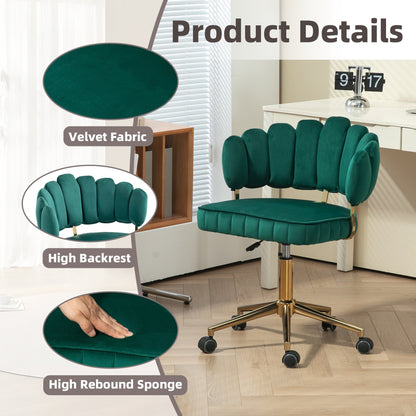 Velvet Home Office Desk Chair, Modern Cute Computer Chair, Wheels